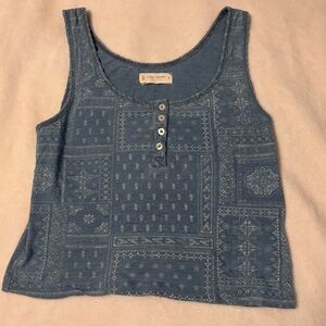 Lucky Brand Blue Sleeveless Buttoned Crop Tank Top